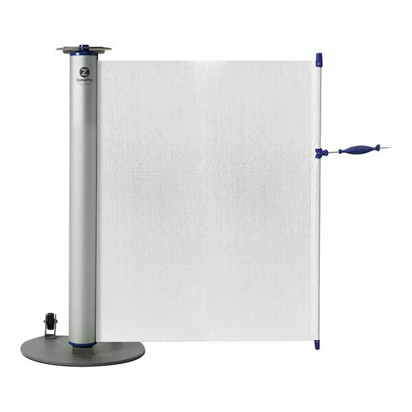 Zonepro Single Rolling Stanchion with White Safety Banner and Blue Accent URS3003-BLU-B-12 466URS3003BLUB12